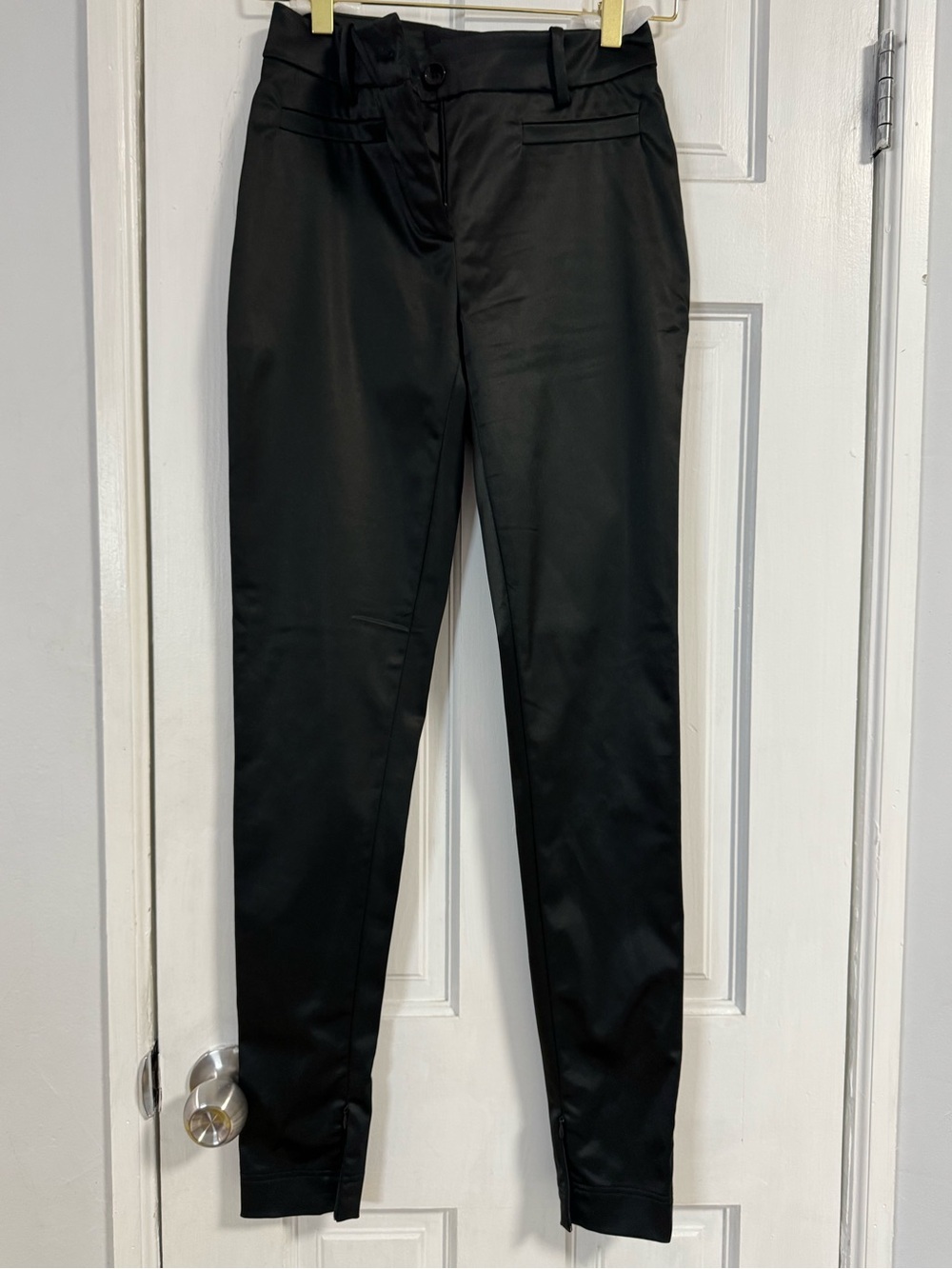 D&G Dolce & Gabbana Black Satin Slim Pants Ankle Zip IT 36 Vintage